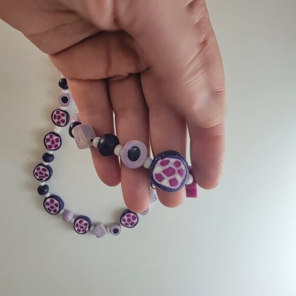 Vintage 1970s Bead Necklace 28 Inch Purple Pink Boho Jewelry - Picture 4 of 10